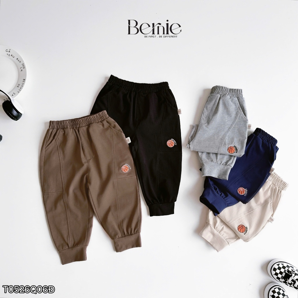 (Cotton mềm) Quần dài bé trai thêu Bóng rổ Bernie năng động khoẻ khoắn - Quần jogger bé trai size 9-24kg - T0526Q06Đ