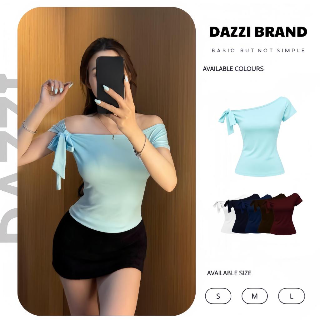 Áo thun nữ trễ vai DAZZI ôm body thiết kế thắt nơ vai chất cotton mịn DAZZI women A033