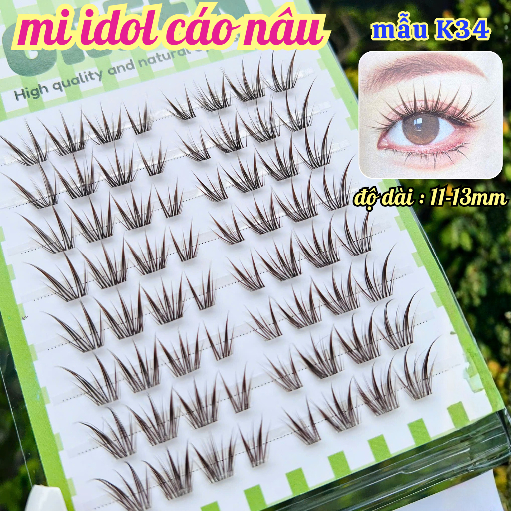 Lông Mi IDOL Cáo Nâu K34 Nhẹ Nhàng Tự Nhiên Độ Dài 11-13mm GREEN Thủy Mi
