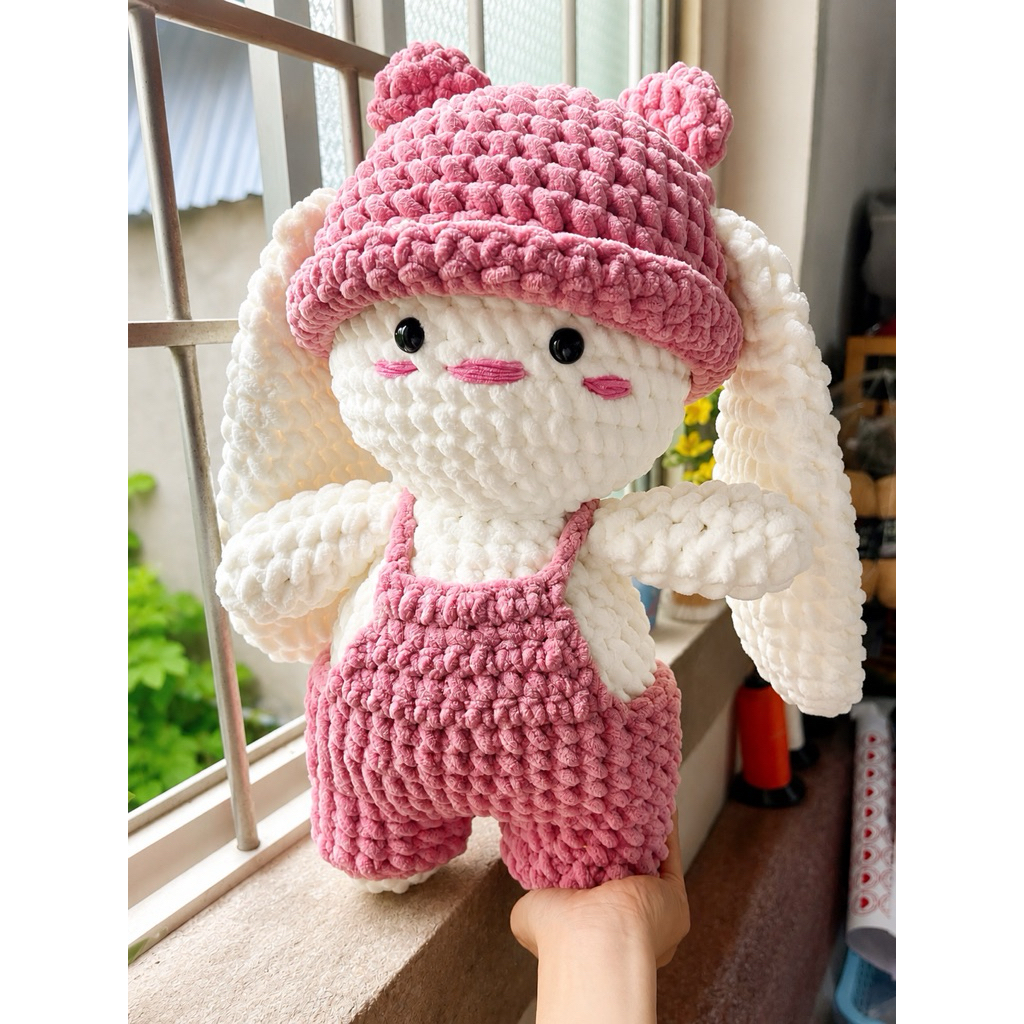 Quà tặng gấu bông thỏ tai dài len nhung đũa handmade sản phẩm thủ công