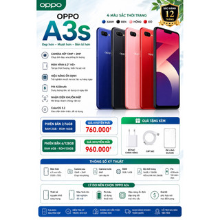 Điện Thoại OPPO A3s Fullbox 2GB/16GB 6GB/128GB | Camera Kép 13MP | Pin 4230mAh | Màn Hình 6.2 Inch | Bảo Hành 12 Tháng
