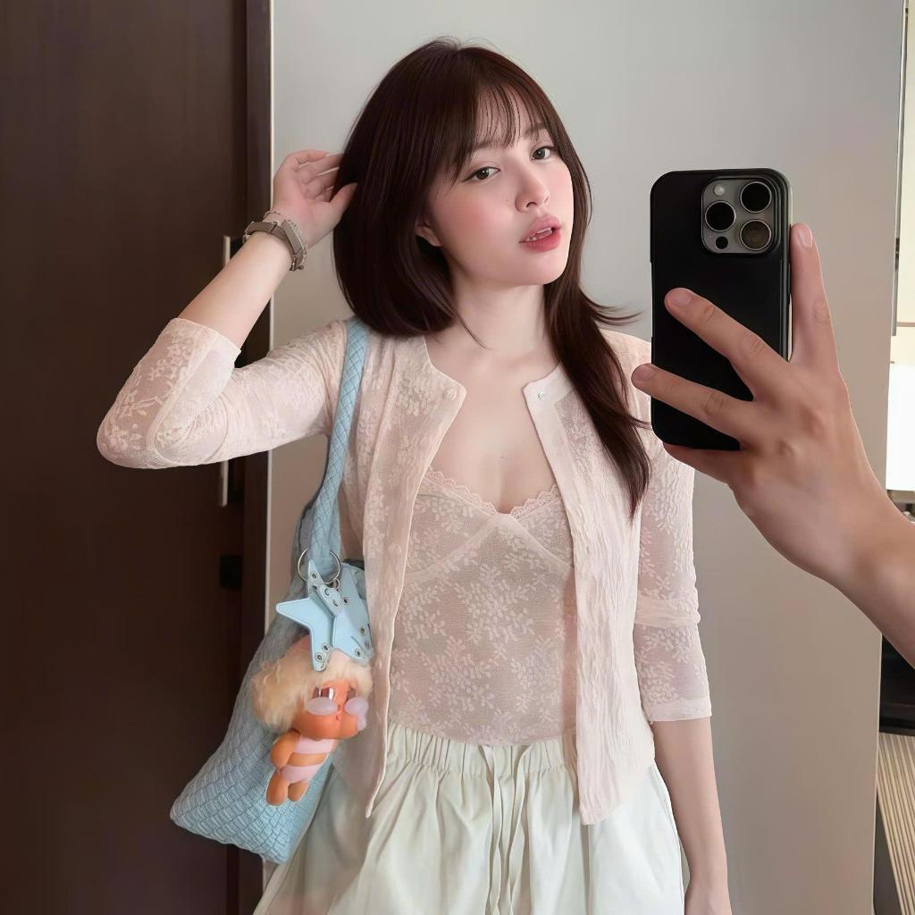 Set Áo 2 Dây Ren Hoa Nổi Kèm Cardigan Ren Nữ Phong Cách Nàng Thơ Tiểu Thư Hàn Quốc Mùa Kimee - KA915