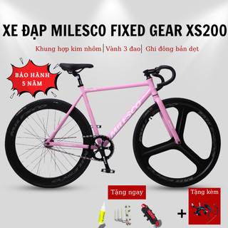Xe Đạp Fixed Gear MILESCO XS200 Gen 2 & Gen 3 Khung Nhôm Siêu Nhẹ Vành 3 Đao Lốp 700x28C Chính Hãng