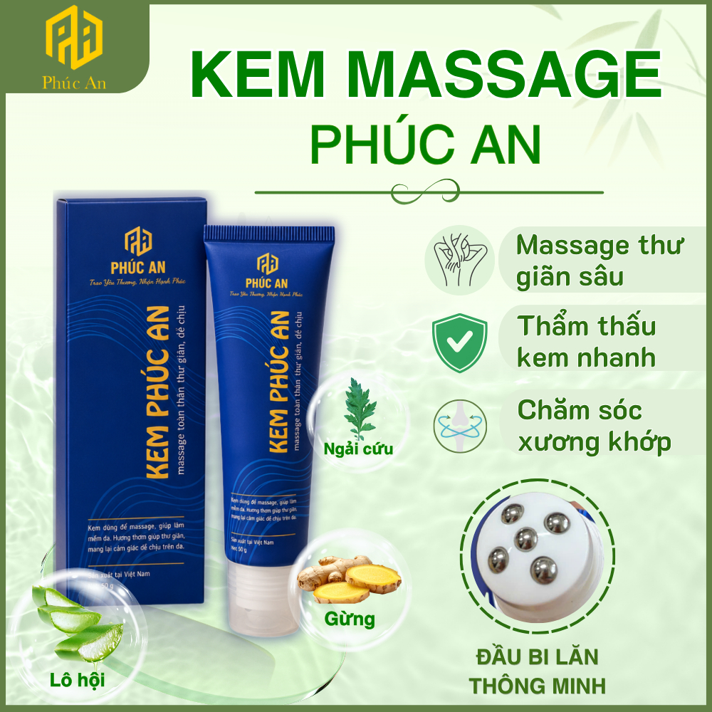 Kem massage Phúc An, Con lăn massage cải thiện nhức mỏi cổ vai gáy, Thành phần thảo dược (50gram)
