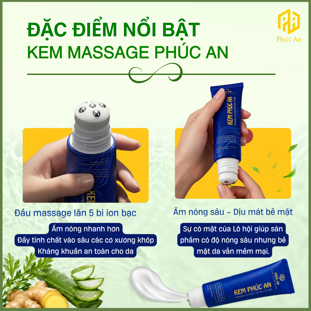 Kem massage Phúc An, Con lăn massage cải thiện nhức mỏi cổ vai gáy, Thành phần thảo dược (50gram)