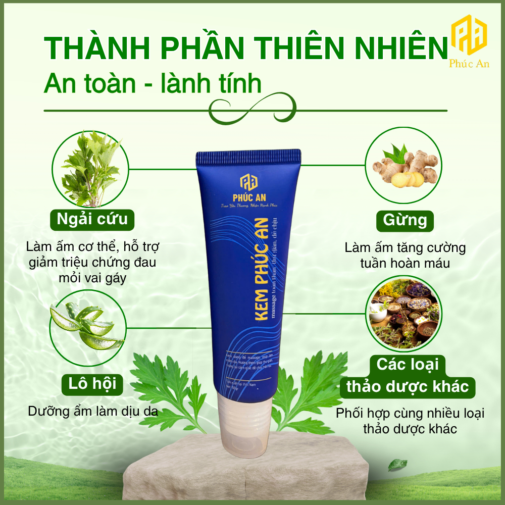Kem massage Phúc An, Con lăn massage cải thiện nhức mỏi cổ vai gáy, Thành phần thảo dược (50gram)