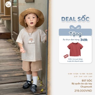 M&B (6M-6Y) Bộ quần áo bé trai cộc tay Chipmunk Sọc Nâu cotton thoáng mát, thấm hút tốt, dễ mặc-SOC