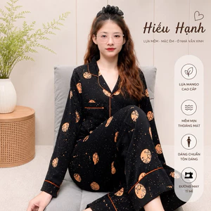 Mango Đồ Bộ Pyjama Viền Lé Tay Dài Quần Dài Lụa Cao Cấp Size 45-69kg