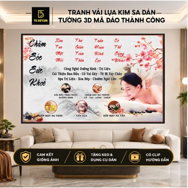 Tranh dán tường SPA DƯỠNG SINH tranh 3D vải lụa nhiều kích thước lựa chọn....
