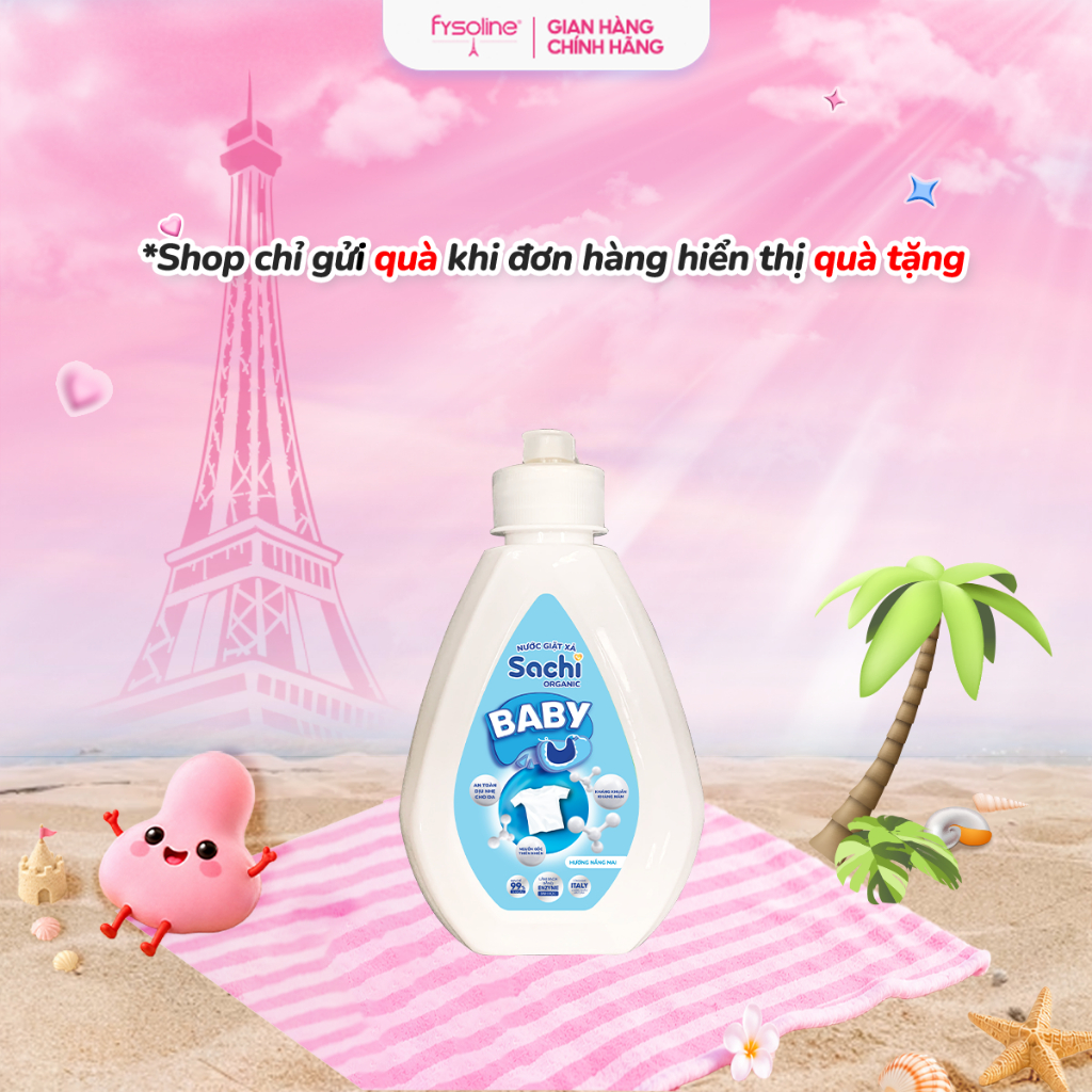 Nước Giặt Xả Cho Bé Sachi Organic Hương Thơm Dịu Nhẹ, Làm Sạch Vết Bẩn, Làm Mềm và Giữ Bền Màu Vải - 280g