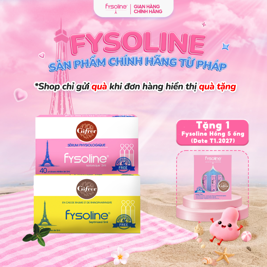 Combo Nước muối sinh lý Fysoline hồng 40 ống x 5ml và Vàng (Date T4.2027) 20 ống x 5ml