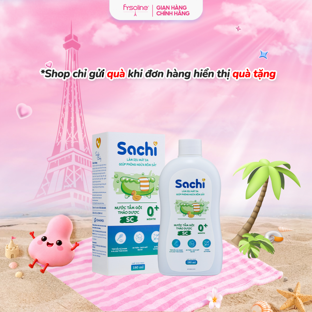 Nước Tắm Thảo Dược Sachi Sả Chanh 180ml - Tự Nhiên Dịu Mát Da, Ngừa Rôm Sảy Cho Bé Từ Sơ Sinh