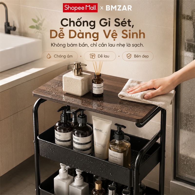BMZAR Xe Đẩy Spa 100% thép Đa năng Xe để đồ Kệ Đựng Đồ Có Bánh Xe Thích hợp cho phòng ngủ phòng khách nhà bếp