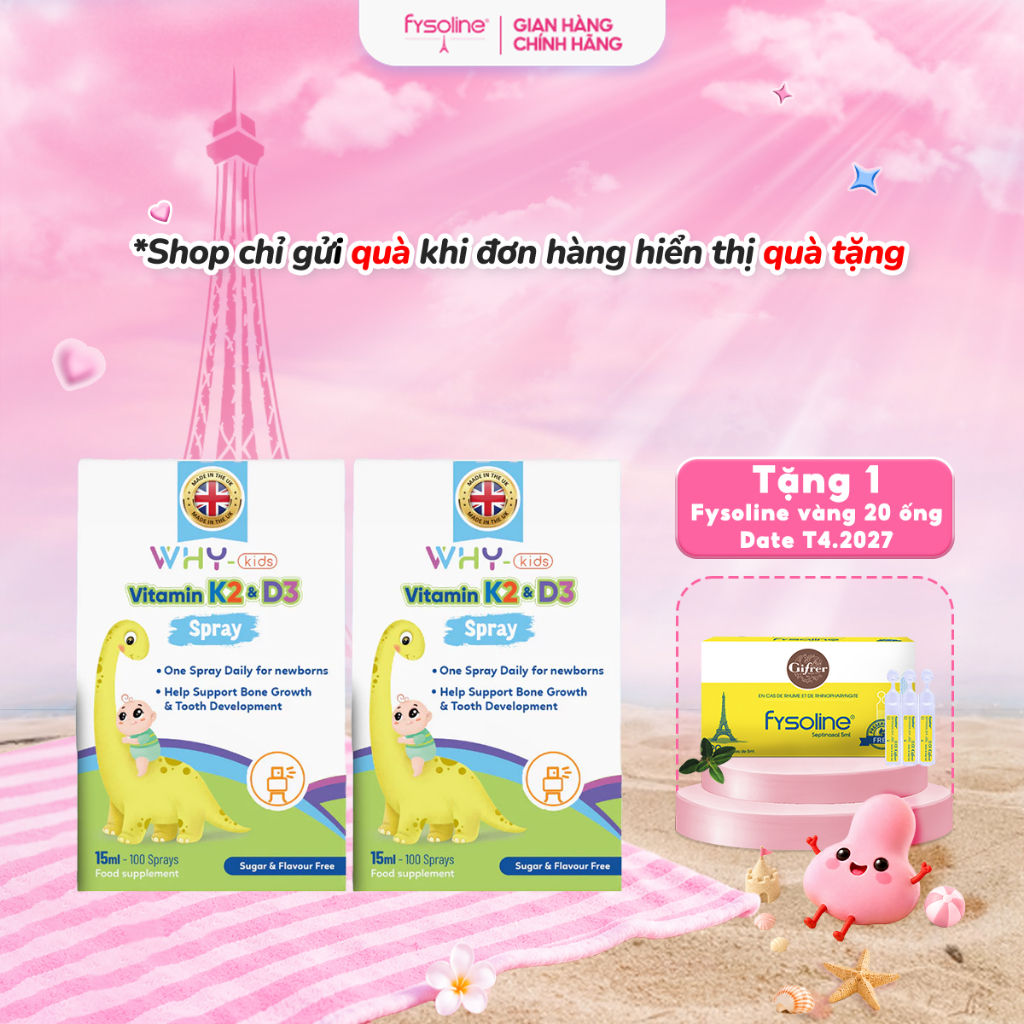 Combo 2 Vitamin Whykids D3 và K2 Dạng Xịt Giúp Bé Hấp Thụ Canxi Hỗ Trợ Phát Triển Chiều Cao - Chai 15ml