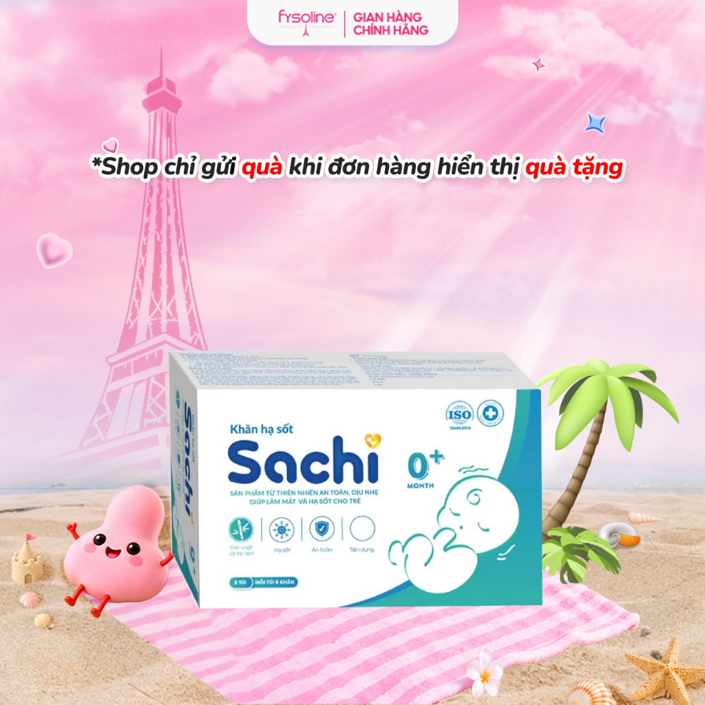 Khăn hạ sốt thảo dược SACHI 0+ cho trẻ sơ sinh từ 0 tháng tuổi dịu nhẹ, giúp hạ nhiệt, giảm sốt, làm mát da