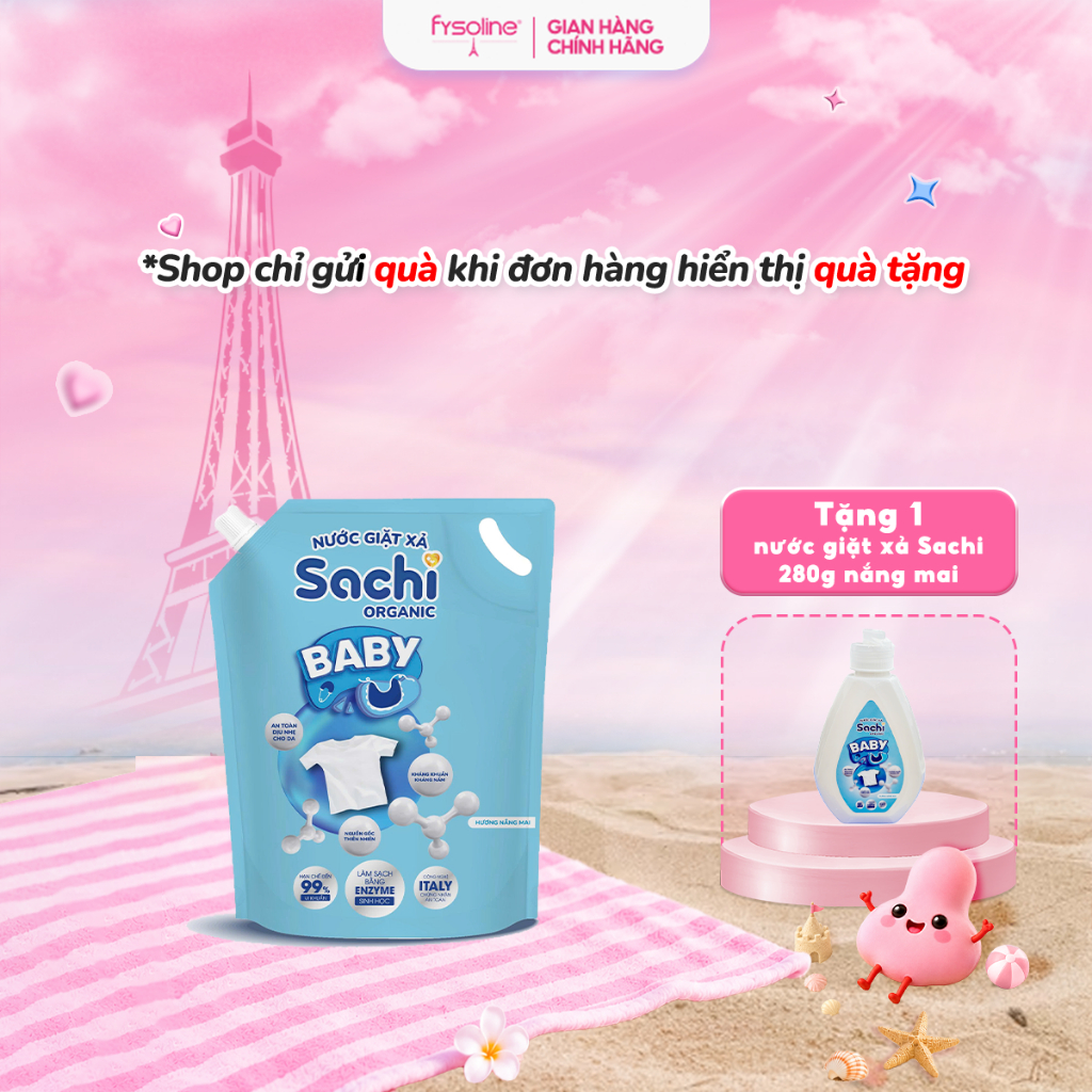 Nước Giặt Xả Cho Bé Sachi Organic Hương Thơm Dịu Nhẹ, Làm Sạch Vết Bẩn - Túi 3.2kg