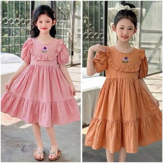 Váy Bé Gái Thiết Kế phong cách Hàn Quốc thêu hoa siêu XINH chất thô mềm xịn - Đầm mùa hè dáng xòe công chúa