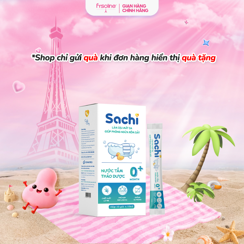 Nước Tắm Thảo Dược SACHI - Làm Sạch Nhẹ Nhàng Diu Mát Da - Hộp 10 Gói x 10ml