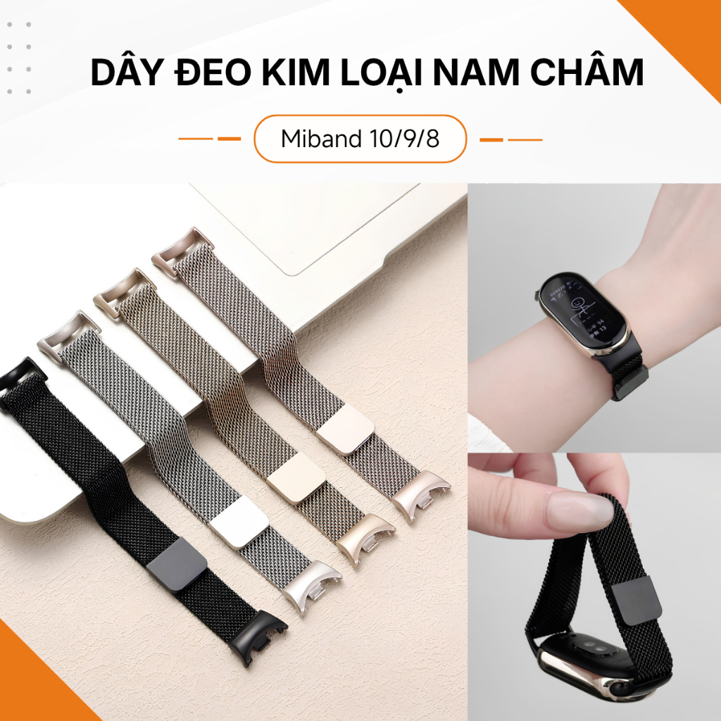 Dây Đeo Milanese Kim Loại Cho Xiaomi Mi Band 11/10/9/8 - Khóa Cài Nam Châm Tiện Lợi Chắc Chắn - Thép Không Gỉ Cao Cấp