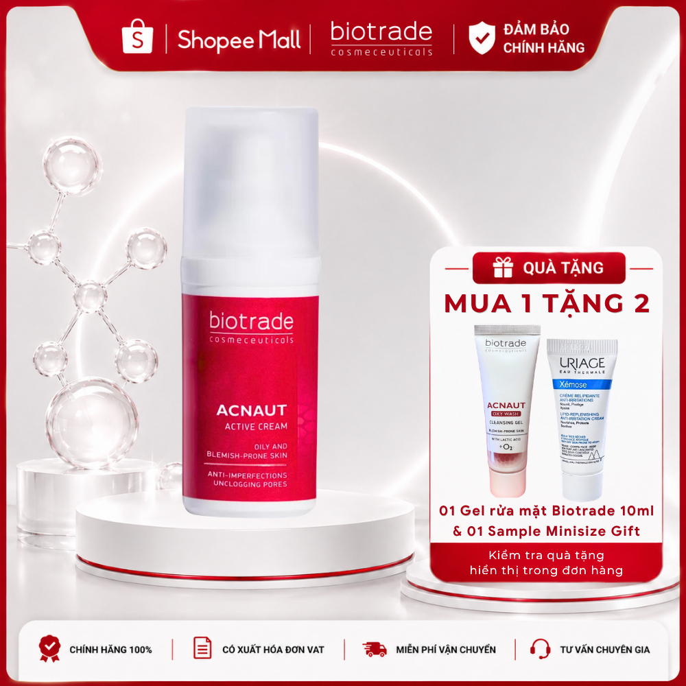 Kem Chấm Mụn Biotrade Acnaut Active Cream 30ml giảm mụn sưng - bọc - chưa lên nhân & ngừa thâm mụn