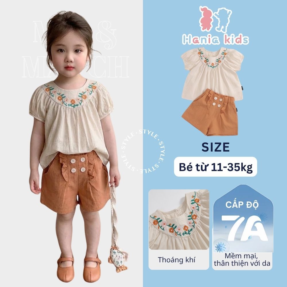 Đồ Bộ Bé Gái, Set Bộ Bé Gái  Áo Cổ Tròn Tay Phồng Mix Quần Chun Họa Tiết Dễ Thương Chất Liệu Mềm Mại