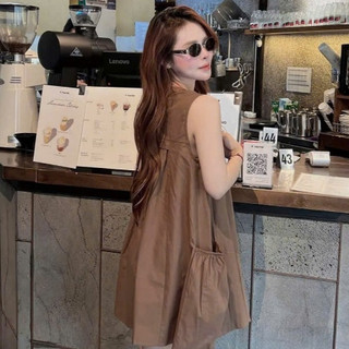 Váy babydoll chất thô suông rộng có túi hai bên phong cách Hàn Quốc form dưới 60kg