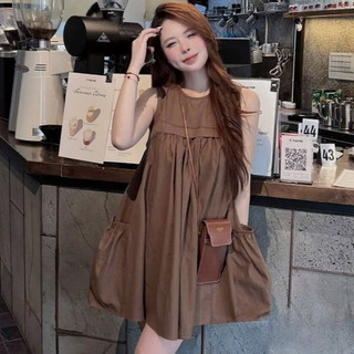 Váy babydoll chất thô suông rộng có túi hai bên phong cách Hàn Quốc form dưới 60kg