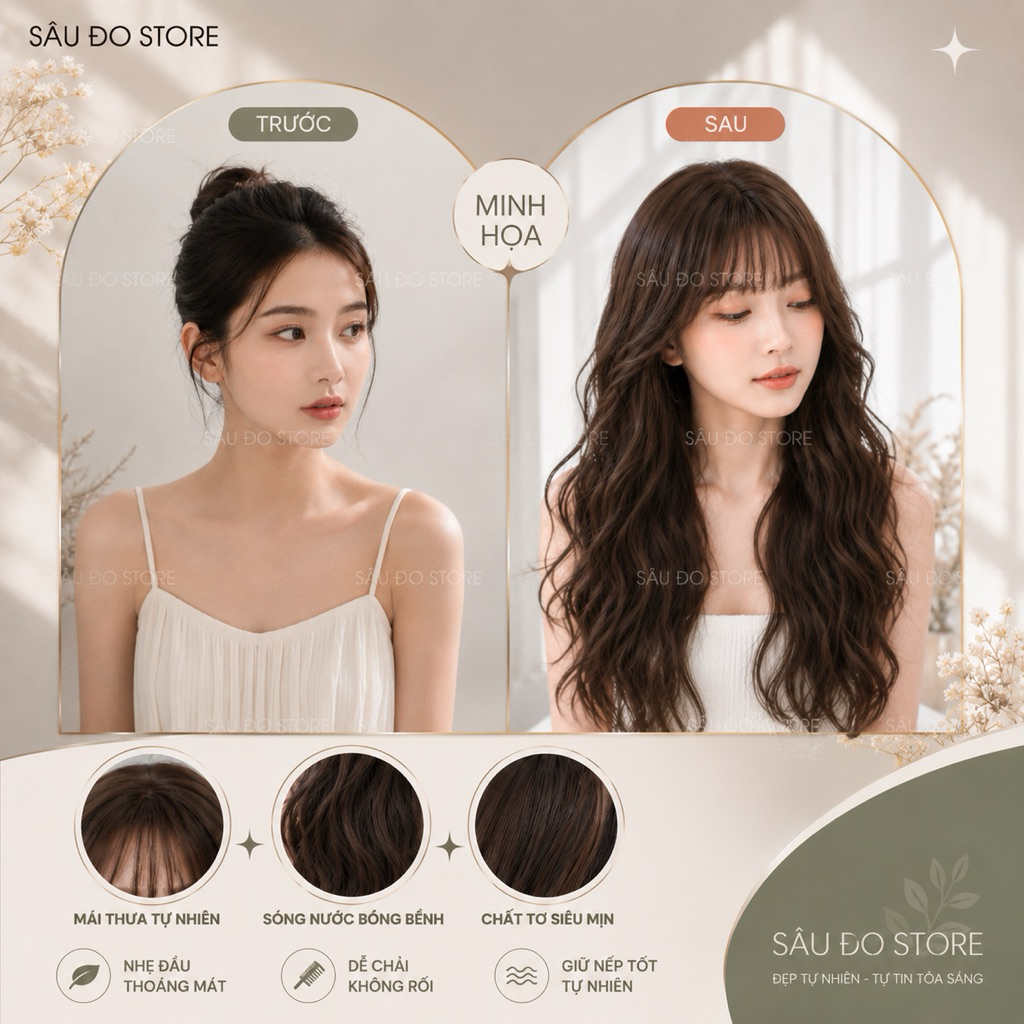 [ẢNH THẬT] TÓC GIẢ LƯỚI HOA BỘ XOĂN SÓNG DÀI 55-60CM TẶNG LƯỚI TRÙM TÓC THẬT