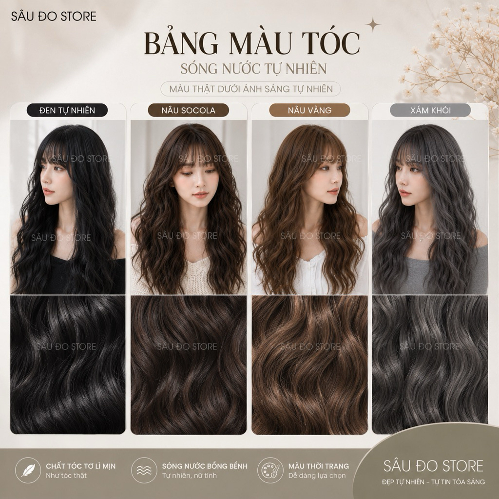 [ẢNH THẬT] TÓC GIẢ LƯỚI HOA BỘ XOĂN SÓNG DÀI 55-60CM TẶNG LƯỚI TRÙM TÓC THẬT
