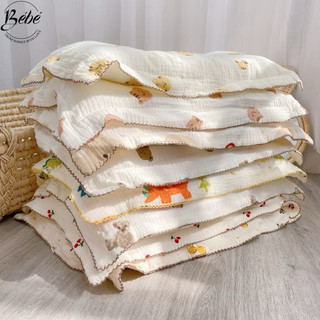 Gối Bông Chất Xô Muslin Thoáng Mát, Ruột Bông Mềm Mại Êm Ái Cho Bé Trên 6 Thán