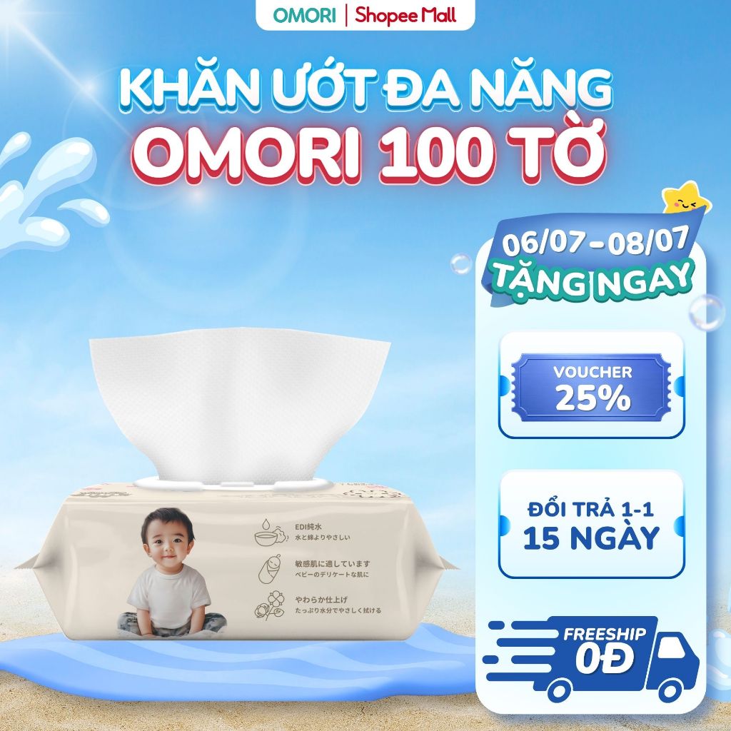 Khăn Giấy Ướt Đa Năng OMORI 100 Tờ Mềm Nhẹ An Toàn Không Bai Xù Cho Bé
