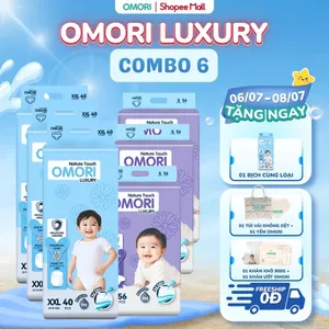 Combo 6 Bịch Tã/Bỉm Dán, Quần OMORI LUXURY Mỏng Nhẹ Thấm Hút size M50/L46/XL42/XXL40/XXXL3 Cho Bé Từ 6 - 20kg