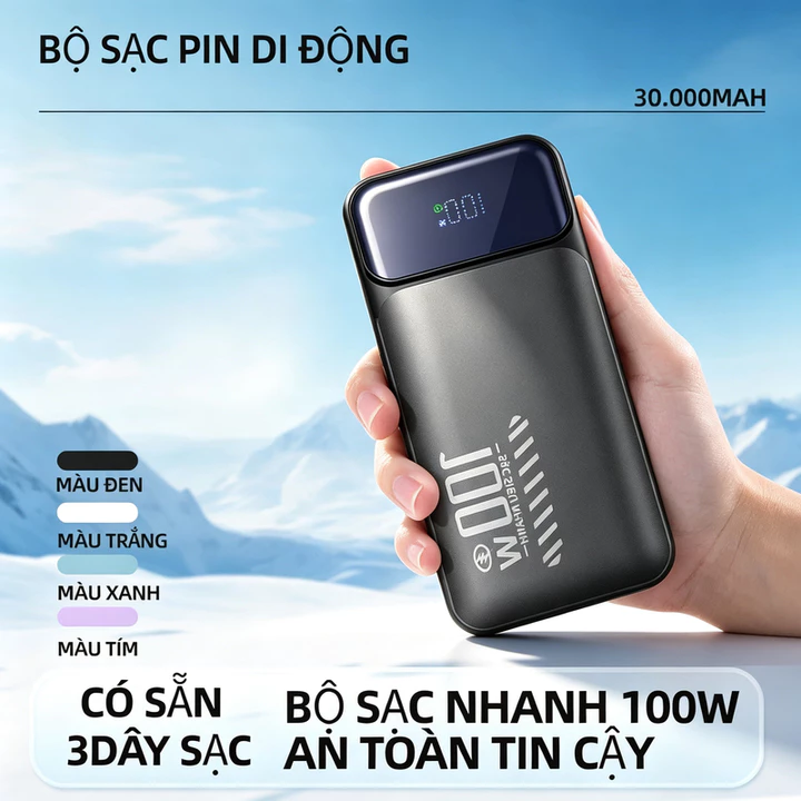 Pin dự phòng 30000mah, pin dự phòng 3 trong 1, phụ kiện sạc điện thoại di động, pin dự phòng du lịch, phù hợp với mọi lo