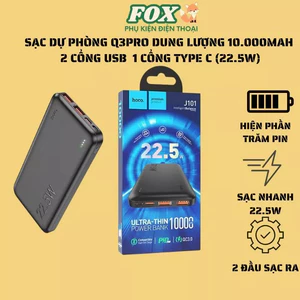 Sạc dự phòng chính hãng Hoco J101 dung lượng 10.000mah sạc nhanh 2 cổng USB+1 cổng Type C(22.5W)