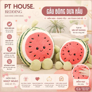 Gấu Bông Quả Dưa Hấu Tròn Đáng Yêu (25cm - 65cm) - Gối Ôm Trái Dưa Hấu Bổ Đôi Nhồi Bông Cute Làm Quà Tặng Trang Trí