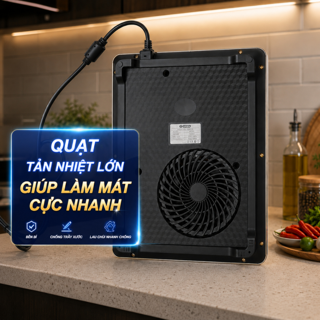 Bếp từ đơn GROPA G2015 chính hãng, bếp điện từ công suất lớn 2200W mặt kính chịu lực nấu cực nhanh