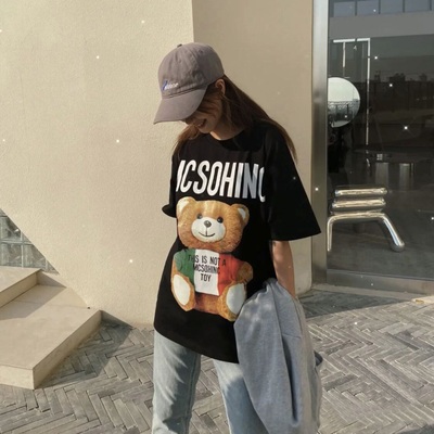 100% Cotton Áo thun unisex mặc được cả nam nữ Moschino Bear Cotton fom rộng oversize