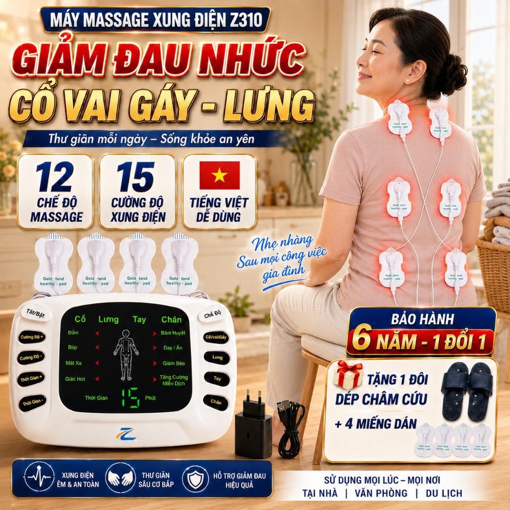 Máy Massage Xung Điện Trị Liệu Z310, Máy Mát Xa Cổ Vai Gáy Cầm Tay Giảm Đau Nhức Mỏi Tại Nhà