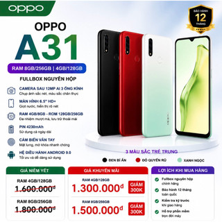 Điện Thoại OPPO A31 Fullbox 4GB/128GB 8GB/256GB | Camera AI 3 Ống Kính | Màn Hình 6.5 Inch | Pin 4230mAh | BH 12 Tháng
