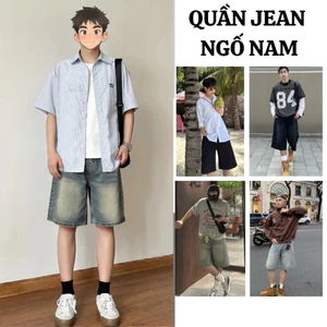 Quần short Jean Nam FABUMAN dáng Lửng ống rộng màu xanh đen form ngố phong cách hàn quốc Bigsize