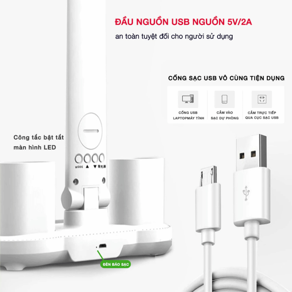 Đèn Học Để Bàn Tích Điện Chống Cận Sạc USB 3 Chế Độ Ánh Sáng Bảo Vệ Mắt | BigBuy360 - bigbuy360.vn