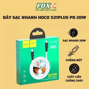 Dây sạc nhanh Hoco X21 PLUS PD.20W,dây dẻo chống cháy, đứt gãy cho IPhone dài 1M