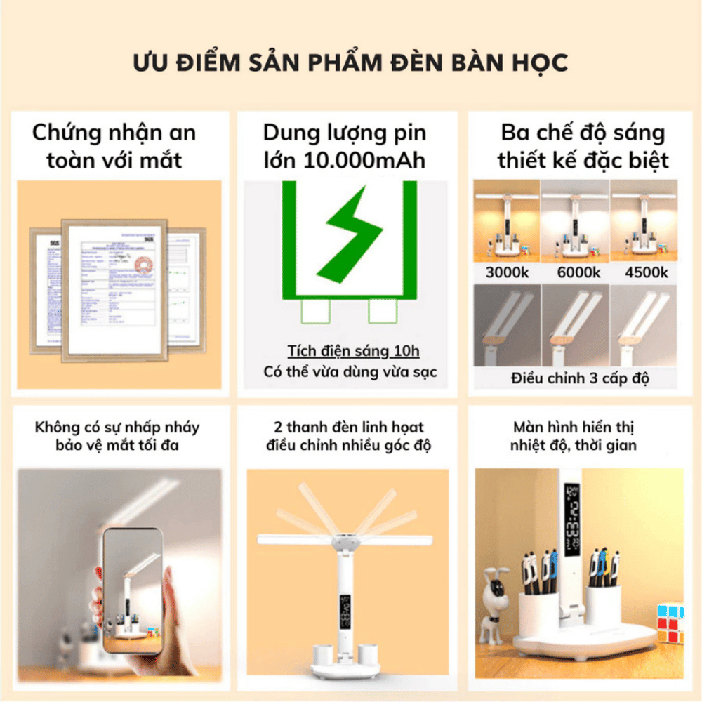 Đèn Học Để Bàn Tích Điện Chống Cận Sạc USB 3 Chế Độ Ánh Sáng Bảo Vệ Mắt | BigBuy360 - bigbuy360.vn