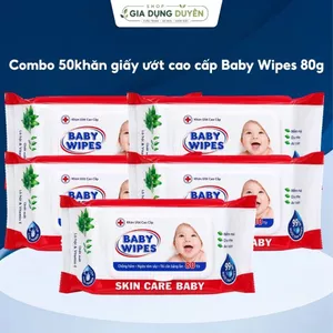 COMBO 50 Gói khăn giấy ướt cao cấp Baby Wipes 80g an toàn cho da thân thiện với môi trường