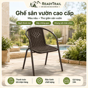 Ghế Sân Vườn Xếp Chồng Tiết Kiệm Chỗ, Lưới Textilene Dễ Lau, Khung Sắt Sơn Tĩnh Điện, Màu Nâu