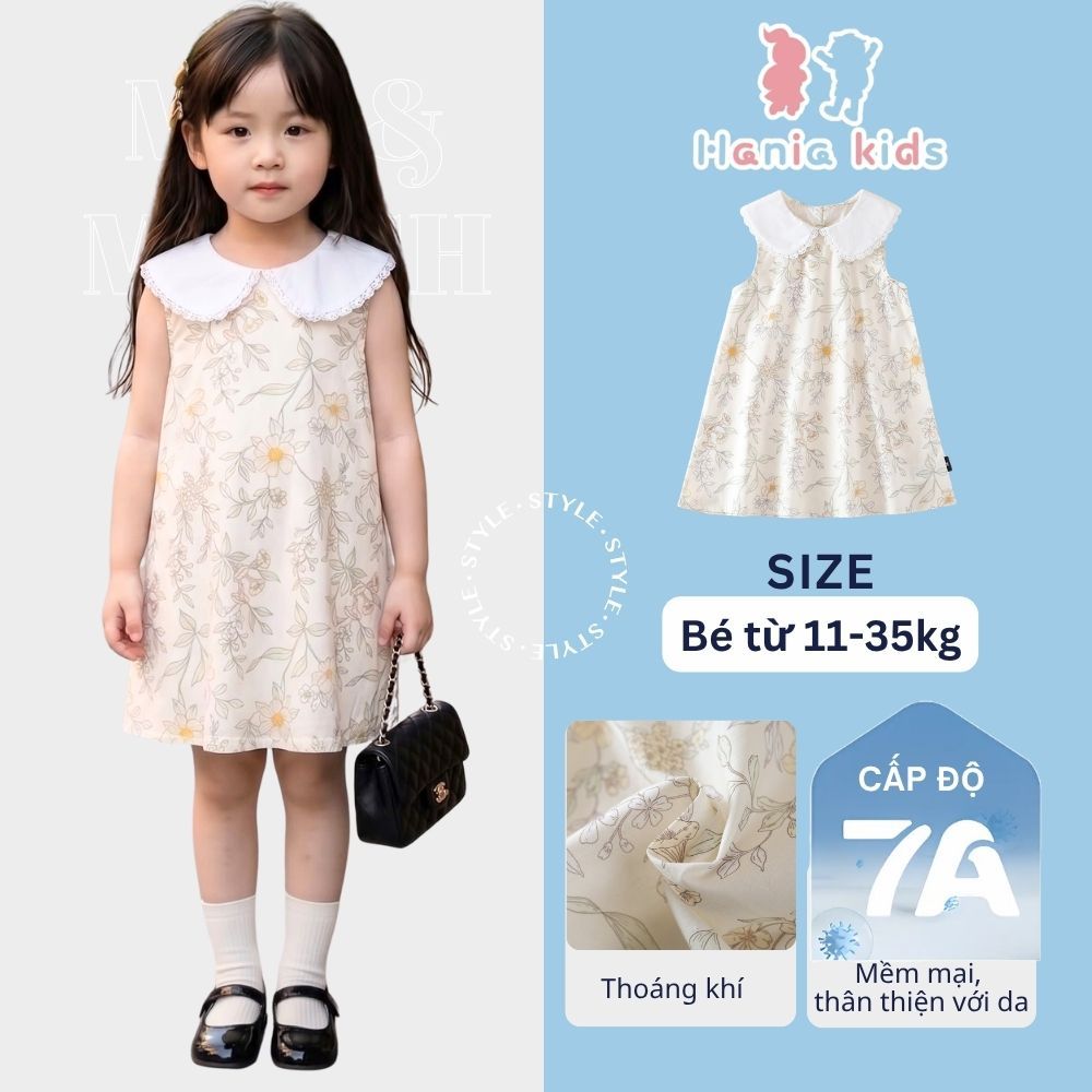 Váy Cho Bé Gái, Váy Thiết Kế Cổ Sen Họa Tiết Hoa Nhí Chất Liệu Cotton Mềm Mại Thoáng Mát