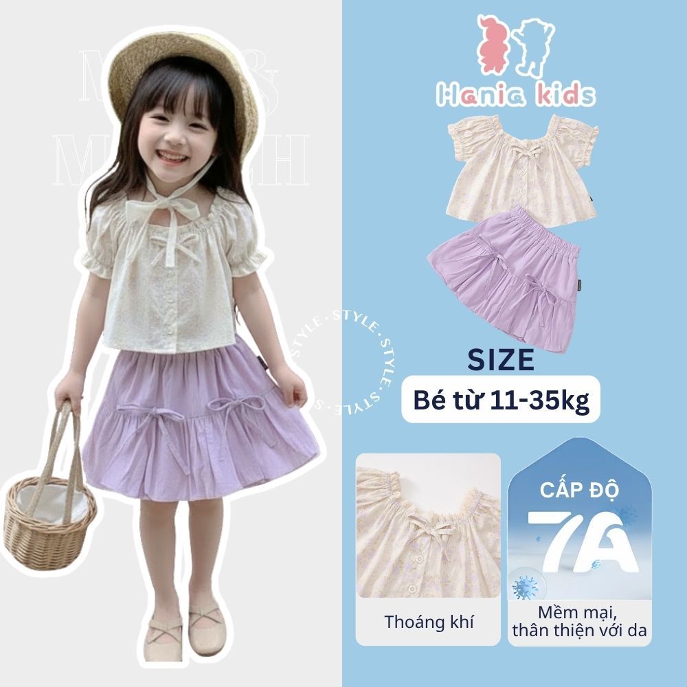 Sét Bộ Bé Gái, Set  Áo Kèm Chân Váy Bí Dễ Thương Chất Liệu Cotton Mềm Mại Thấm Hút Mồ Hôi