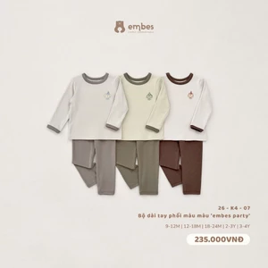Đồ Bộ Cho Bé Trai Embes, Bộ Thu Đông Dài Tay Phối Màu Chất Cotton Mềm Mại Cho Bé Trai Size Từ 8-18kg