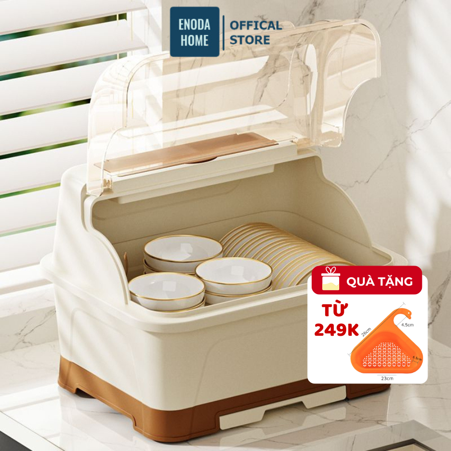 Kệ Úp Bát Đĩa Có Nắp Đậy Enoda Home, Hộp Đựng Bát Đũa Chống Bụi, Giá Úp Bát Kèm Khay Thoát Nước GB005