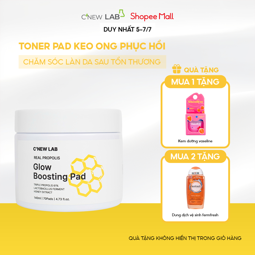 Toner pad Keo Ong 61% Real Propolis C’NEW LAB cấp ẩm và giúp da mịn màng (70 miếng/140ml)